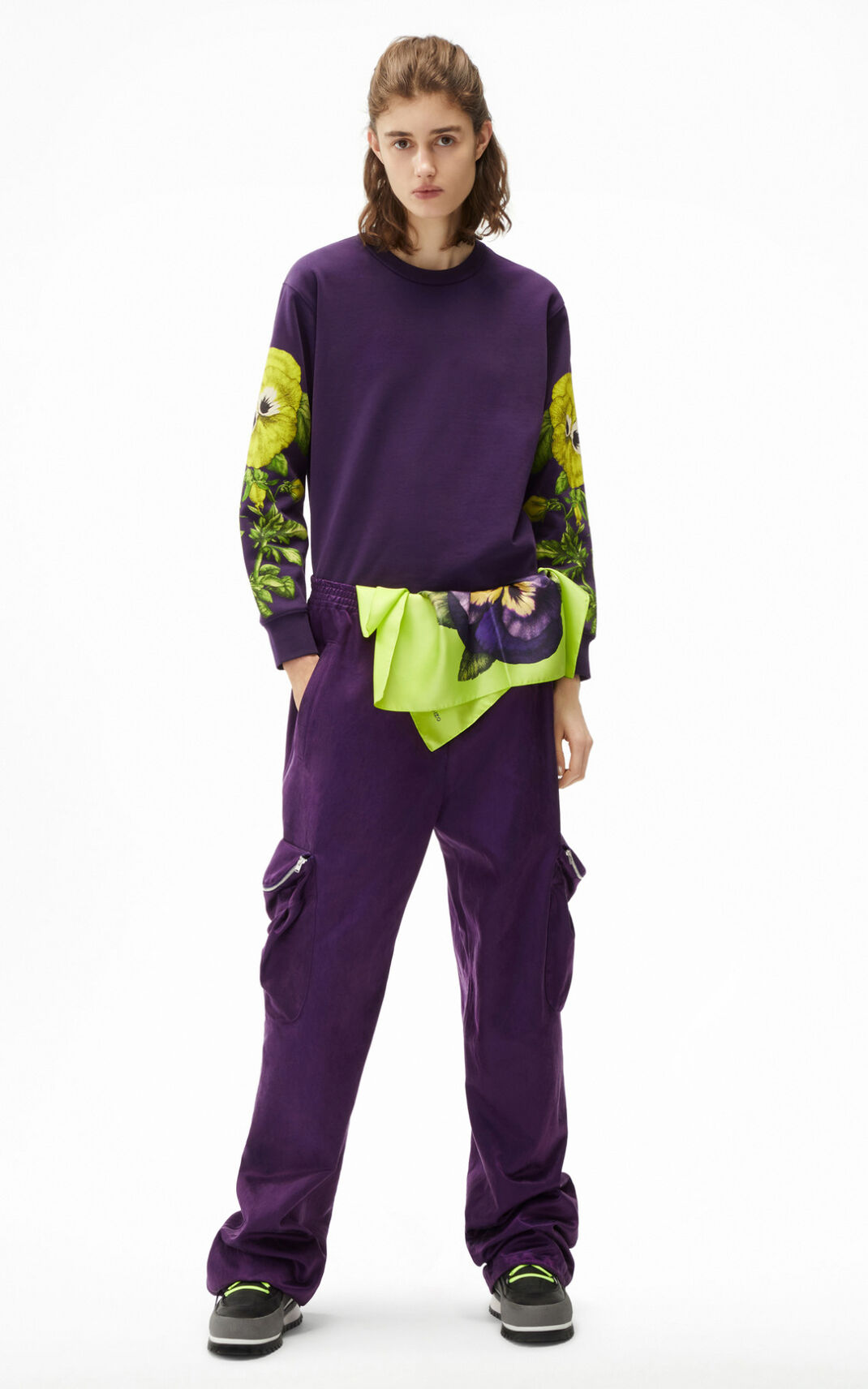 Kenzo Pansy printed classic Sweatshirt Bayan Mor | 6297-PCJOB